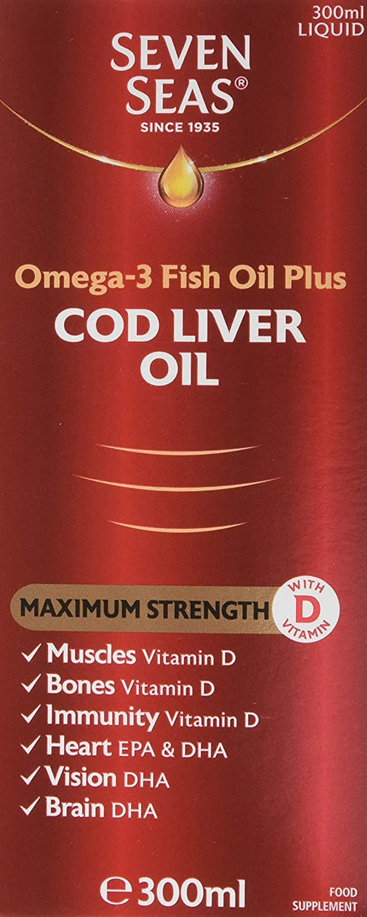 Seven Seas Cod Liver Oil label close-up highlighting purity and strength for informed daily choices.