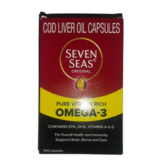 Front label of Seven Seas Cod Liver Oil for quick recognition.