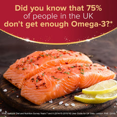 Seven Seas Simply Timeless omega-3 capsules close-up, highlighting EPA and DHA content for omega-3 support.