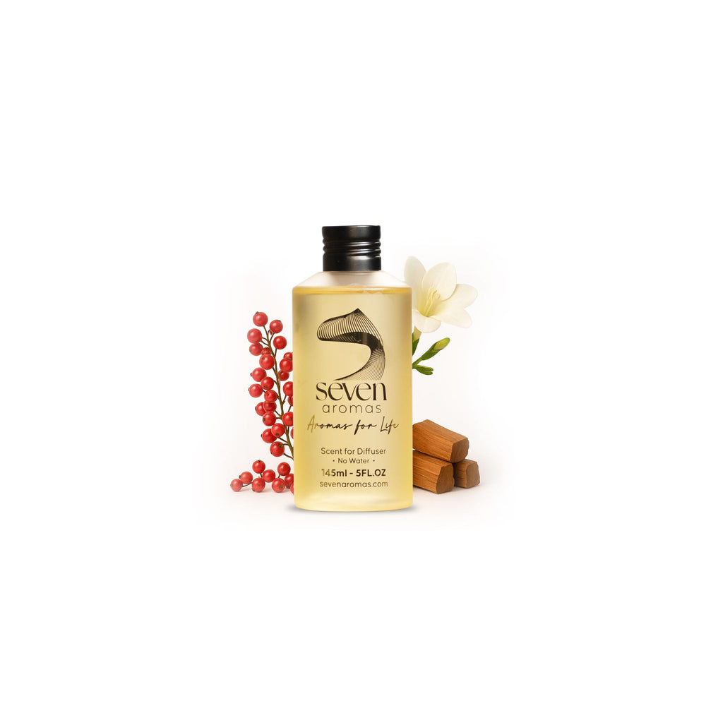 SevenAromas hotel diffuser oil bottle close-up highlights precise dropper for easy dosing.