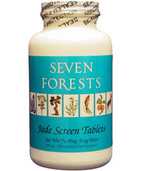 Seven Forests Jade Screen Tablets 250-pack on a clean surface, traditional herbal vitality blend.