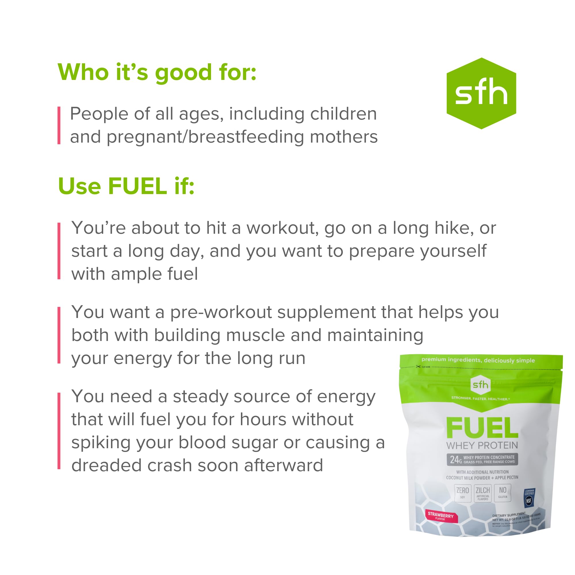 SFH Fuel grass-fed cows pasture imagery, signaling ethical sourcing.