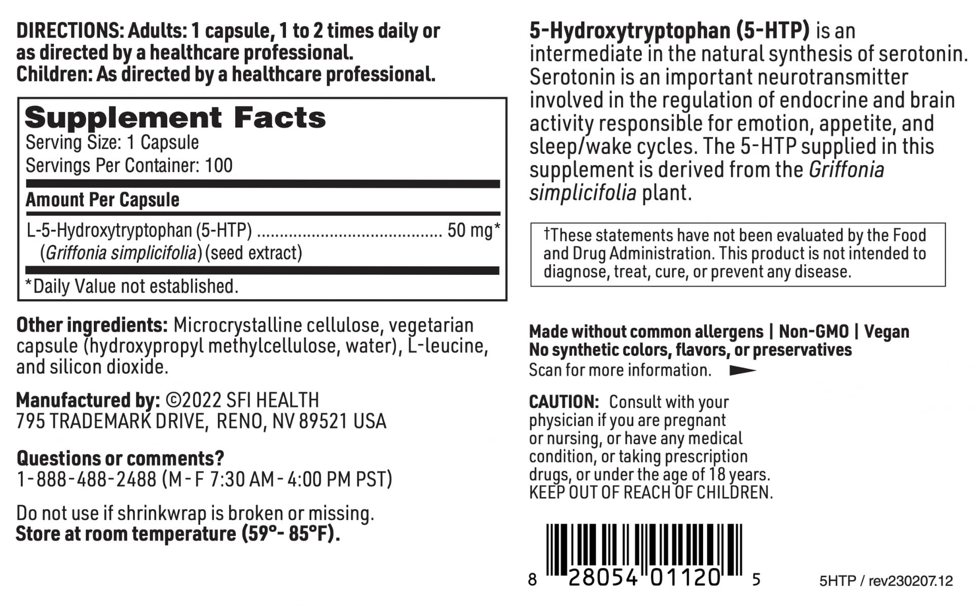SFI Health 5-HTP tablets on a clean surface suggesting daily routine use