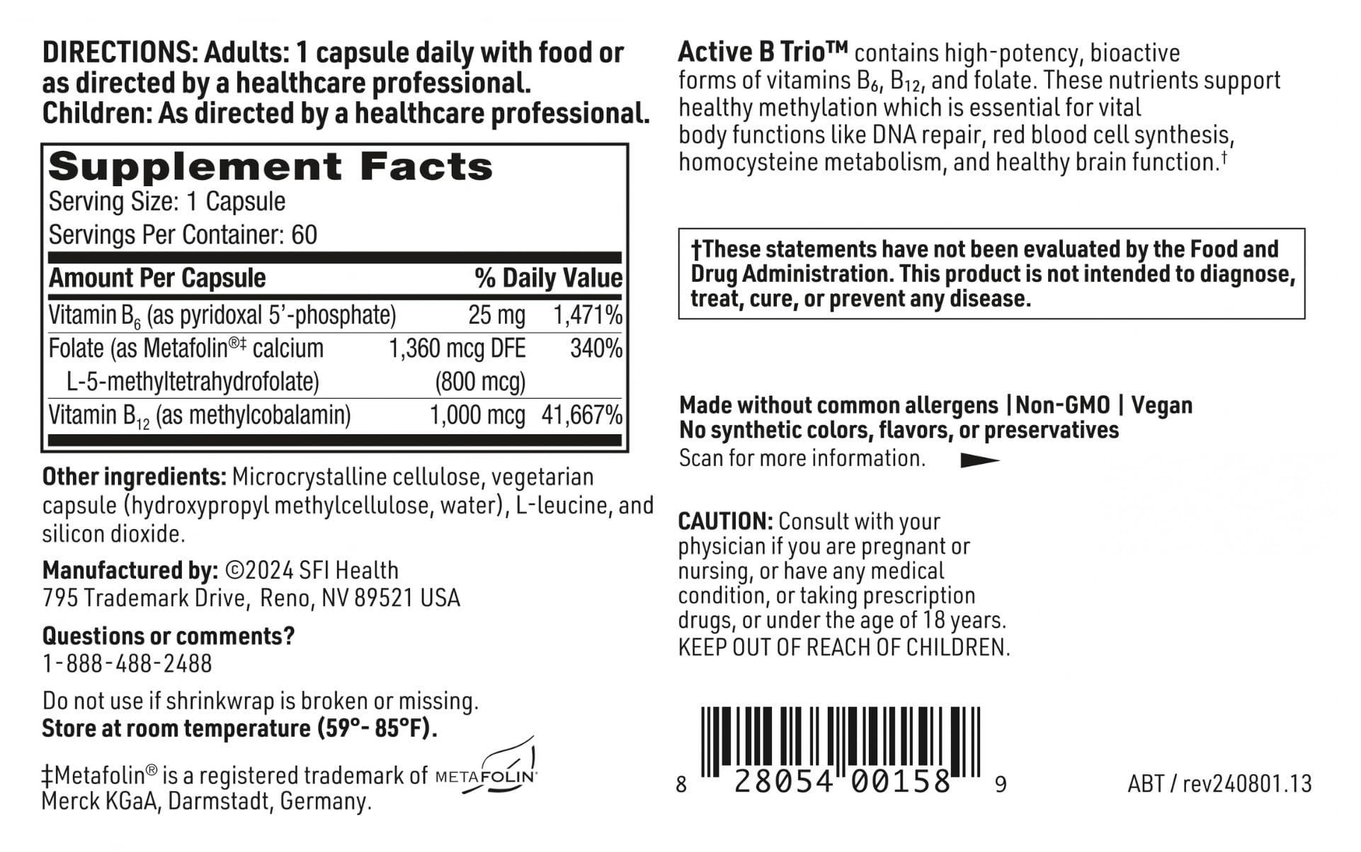 Box with brand emphasis on bioactive methylated B vitamins