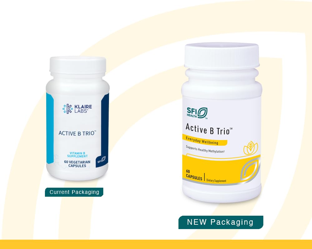 Close-up of SFI Health Active B Trio capsules showing methylated vitamins for absorption