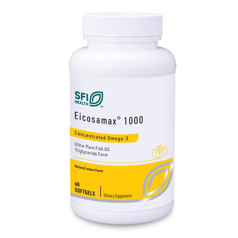 SFI Health Eicosamax 1000 softgel bottle for convenient daily omega-3 intake