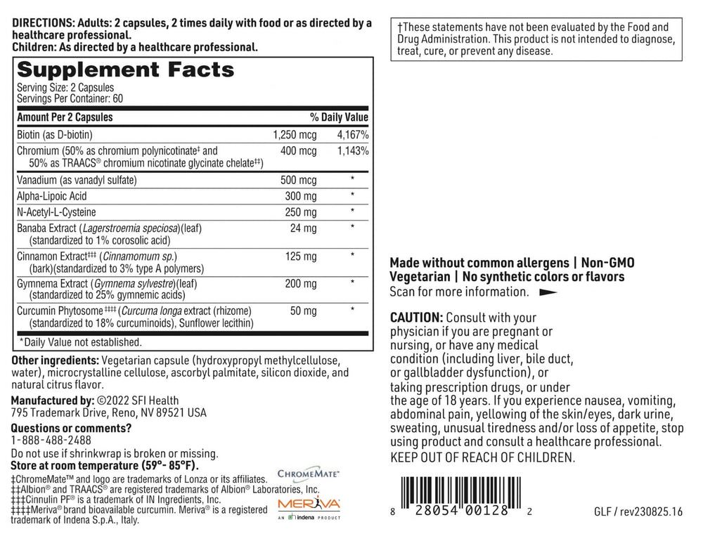 Dairy-free label on GlucoThera Forte indicating allergen-free formulation.