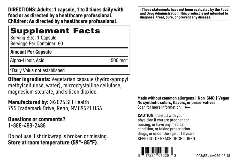 SFI Health Hypoallergenic ALA packaging highlights soy-free and yeast-free formulation.