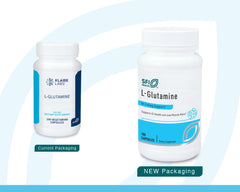 Klaire L-Glutamine capsules close-up for muscle and GI support.