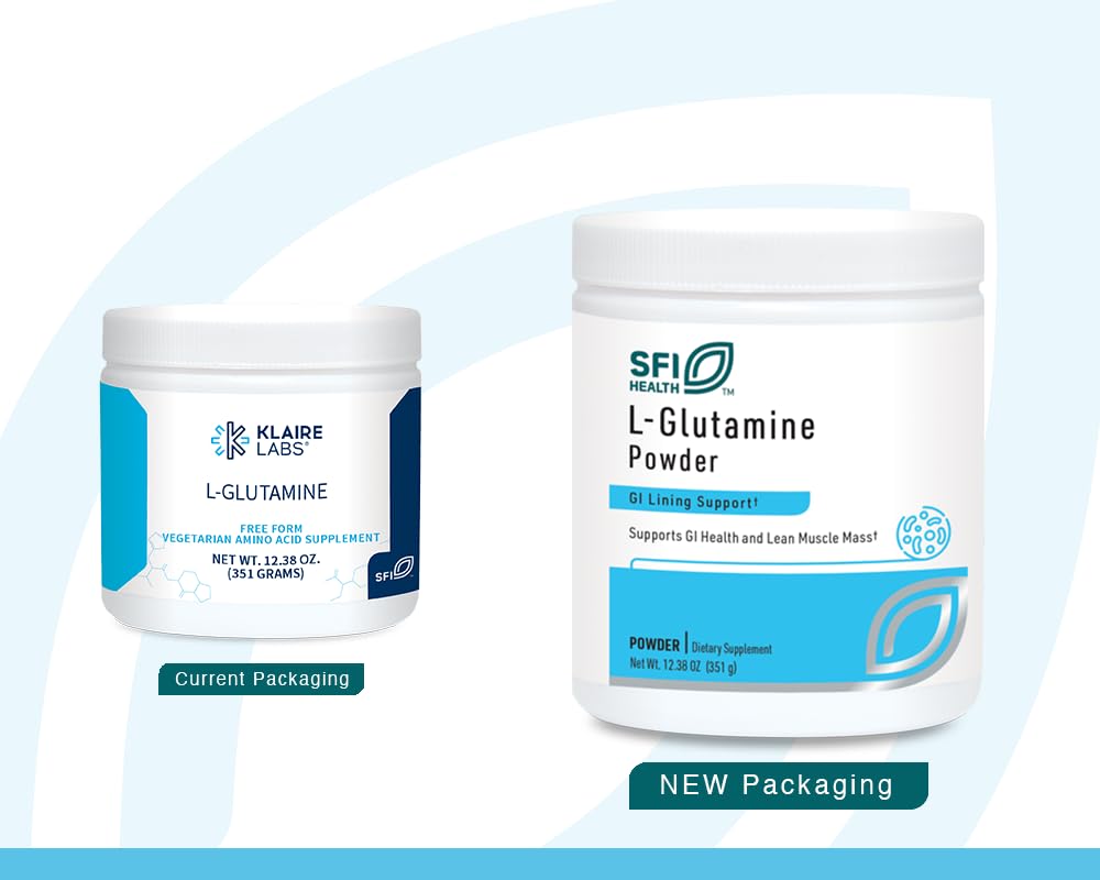 SFI Health Klaire L-Glutamine powder bottle front highlighting brand.