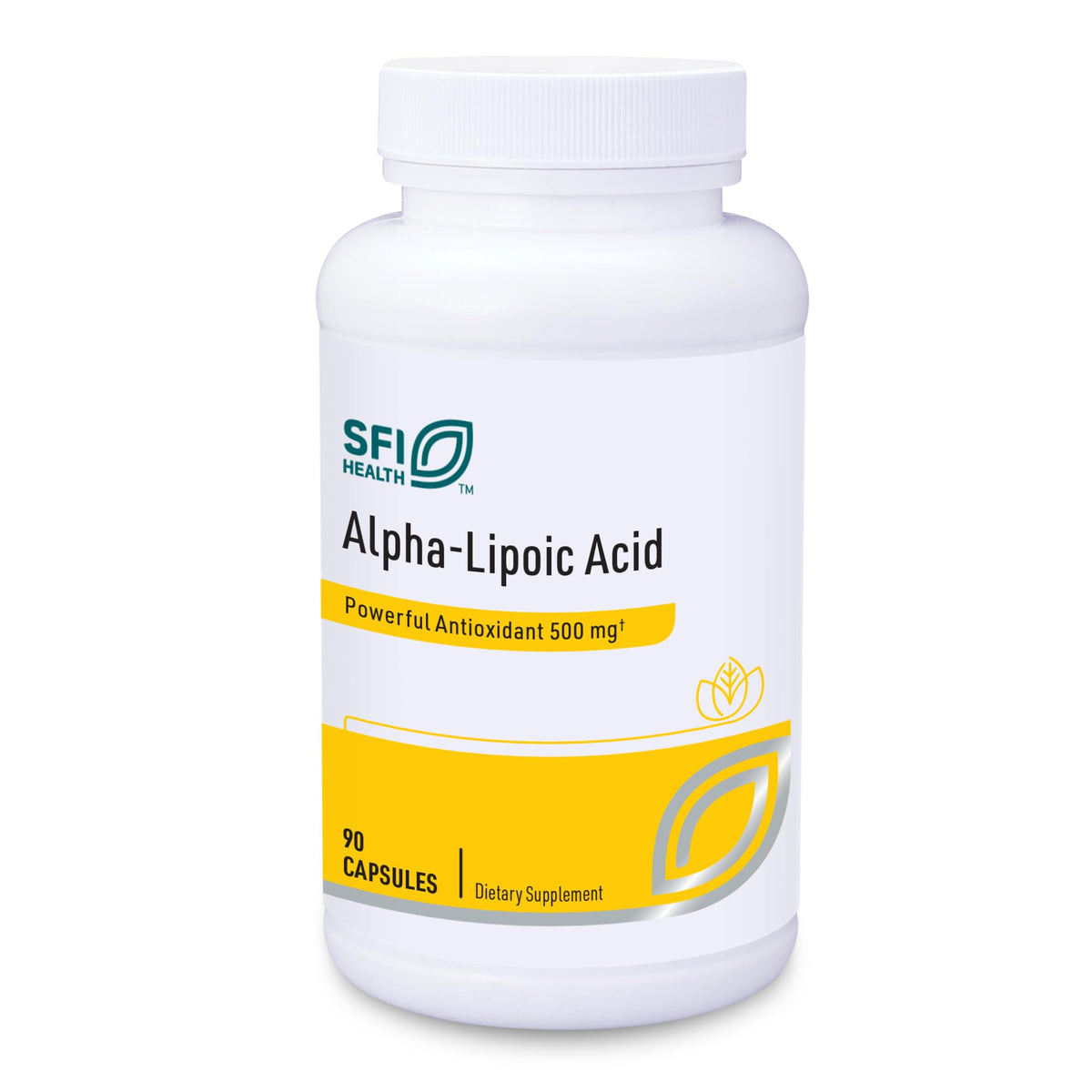 SFI Health Klaire Labs Alpha-Lipoic Acid 500mg bottle, strong antioxidant support.