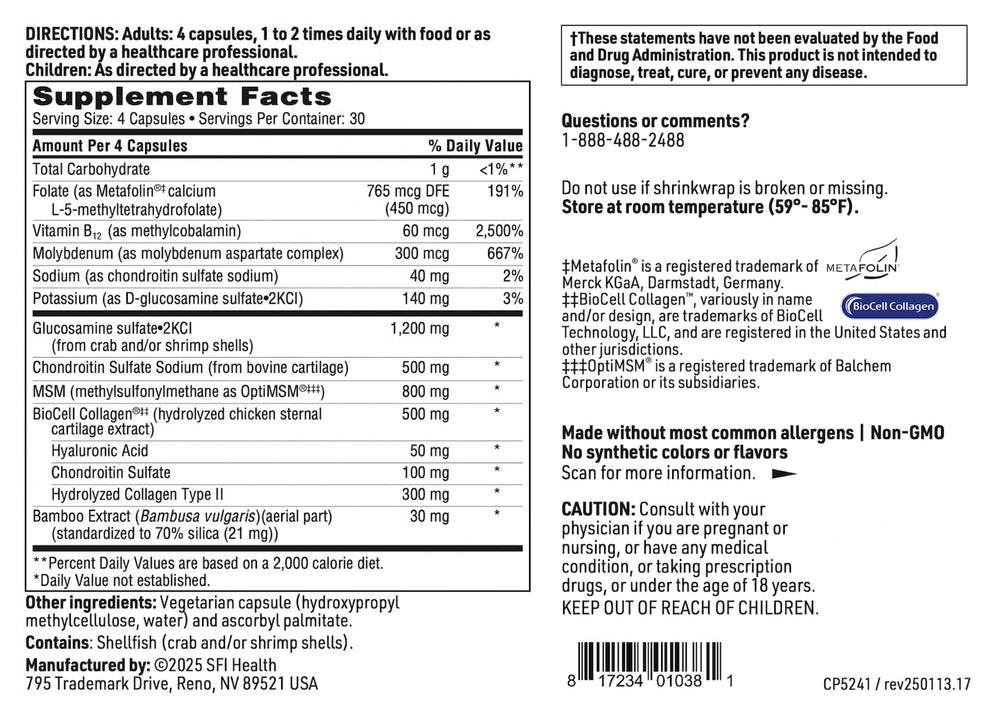 SFI Health Klaire Labs Joint Support capsules pour demonstrating daily dose.