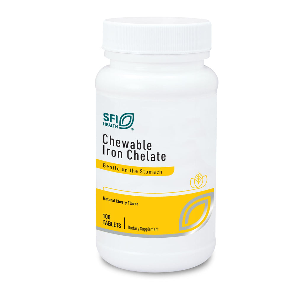 SFI Health Klaire Labs chewable iron chelate tablet for easy daily use.