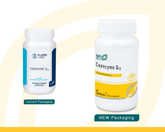 SFI Health Klaire Labs CoQ10 bottle back with ingredients and allergen-free details
