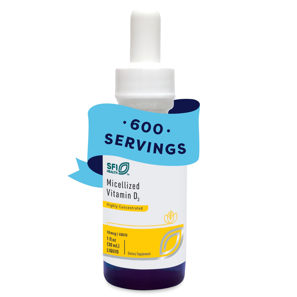 SFI Health Klaire Labs micellized D3 drops bottle for convenient daily use.