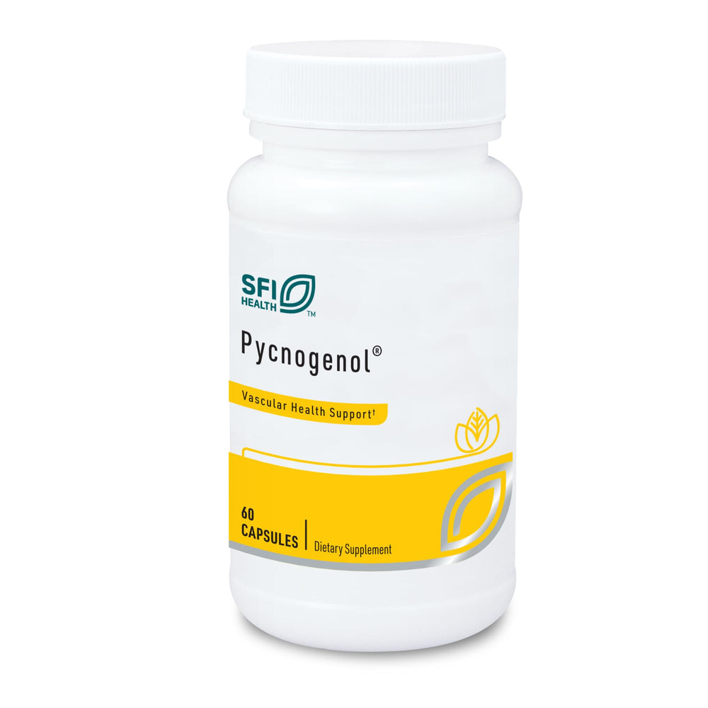 SFI Health Klaire Labs Pycnogenol 50mg bottle featuring hypoallergenic formula for daily use.