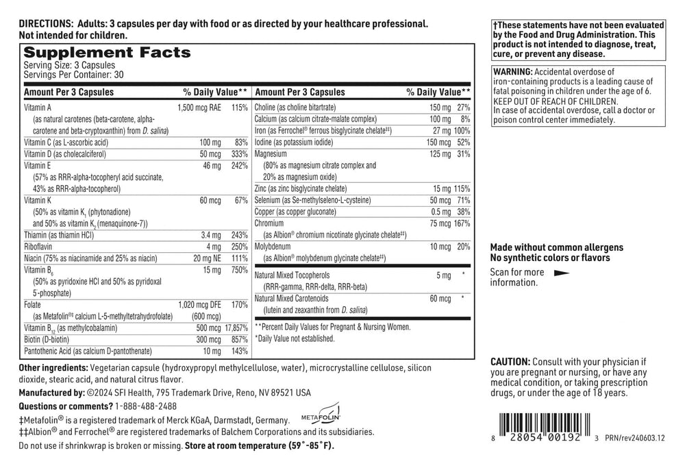 SFI Health Klaire Prenatal bottle with spoon shows easy daily intake.