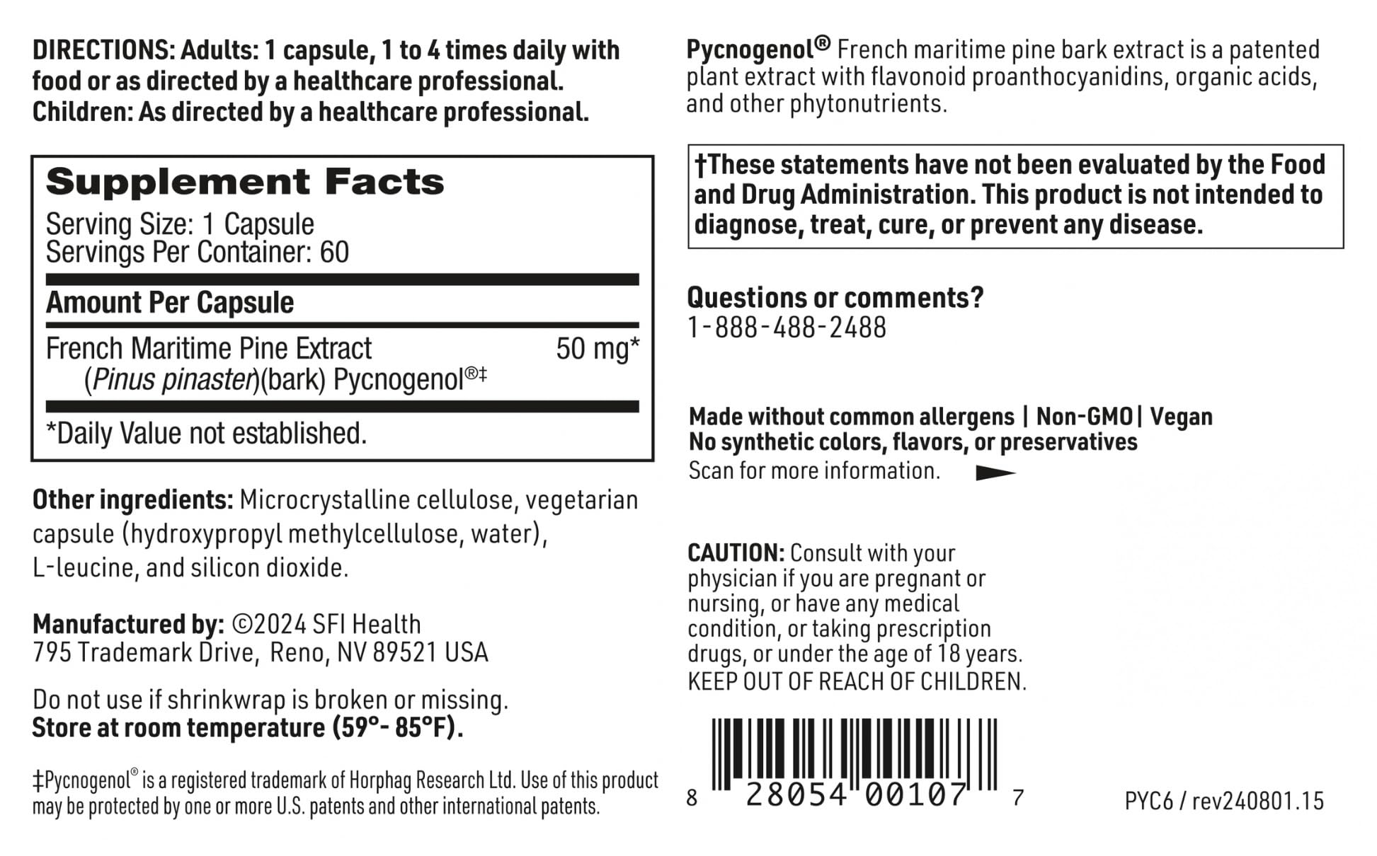 Packaging of Pycnogenol 50mg showcasing pine bark extract quality.