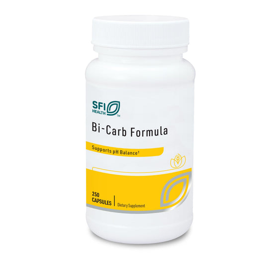 SFI Health bottle front with sodium and potassium bicarbonate capsules for daily balance