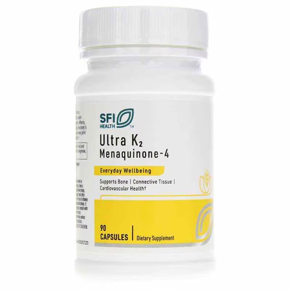 SFI Health Ultra K2 MK-4 bottle shows vegan vitamin K2 for bone and cardiovascular support
