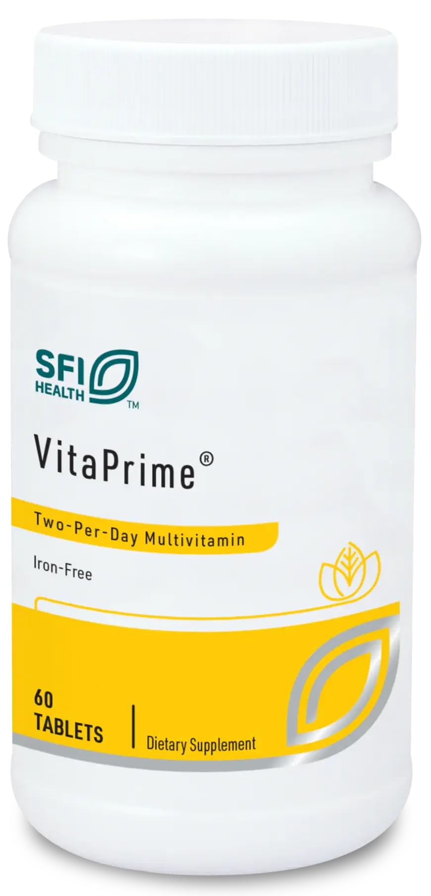 SFI Health VitaPrime iron-free tablets close-up for easy daily use and immune support.