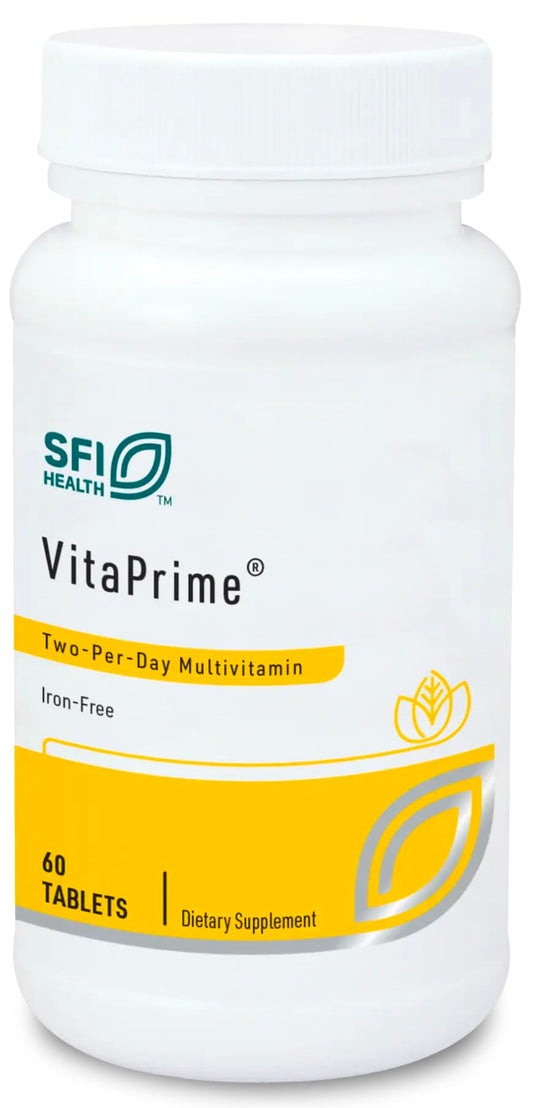 SFI Health VitaPrime iron-free tablets close-up for easy daily use and immune support.