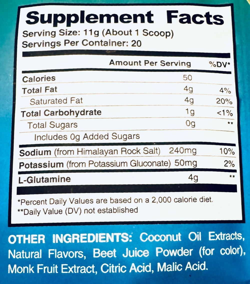 SFuels high glutamine formula bottle demonstrates enhanced hydration comfort.