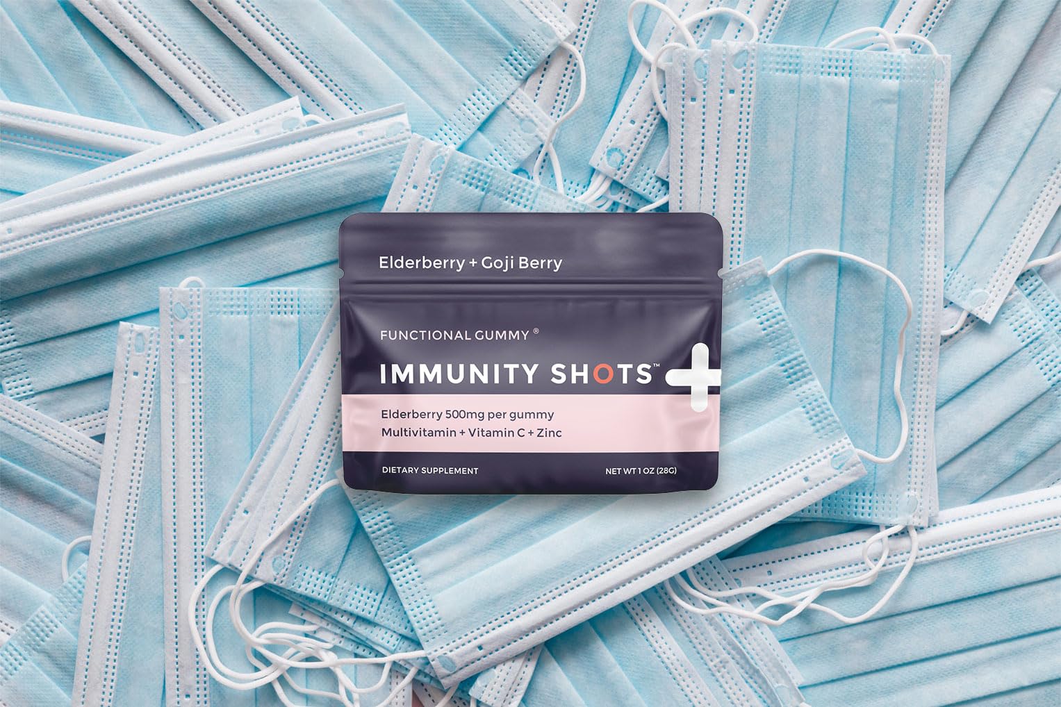 SGC Immunity Shots 12-pack label emphasizes vegan gluten-free attributes for busy days.