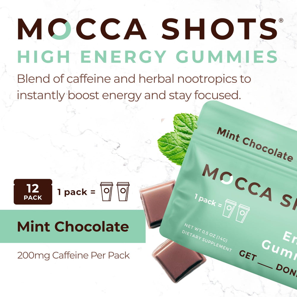 SGC Mocca Shots gummies close-up highlighting texture and cocoa aroma for focus