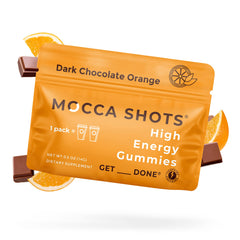 SGC Mocca Shots orange chocolate pack shot for quick energy on the go.