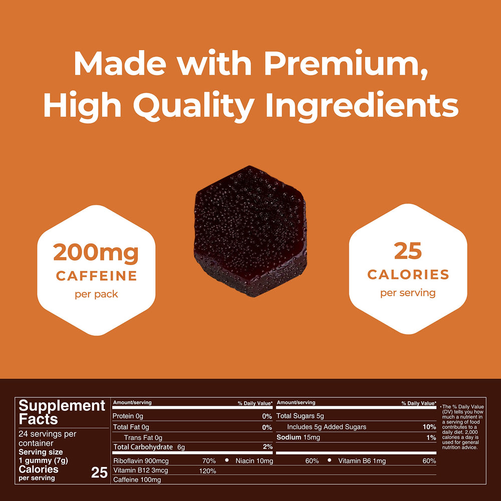 SGC Mocca Shots Salted Caramel individual gummy in hand for quick energy