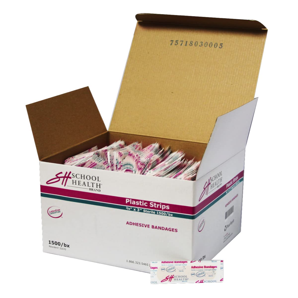SH School Health 1500-count bulk bandages ready for classroom first aid.