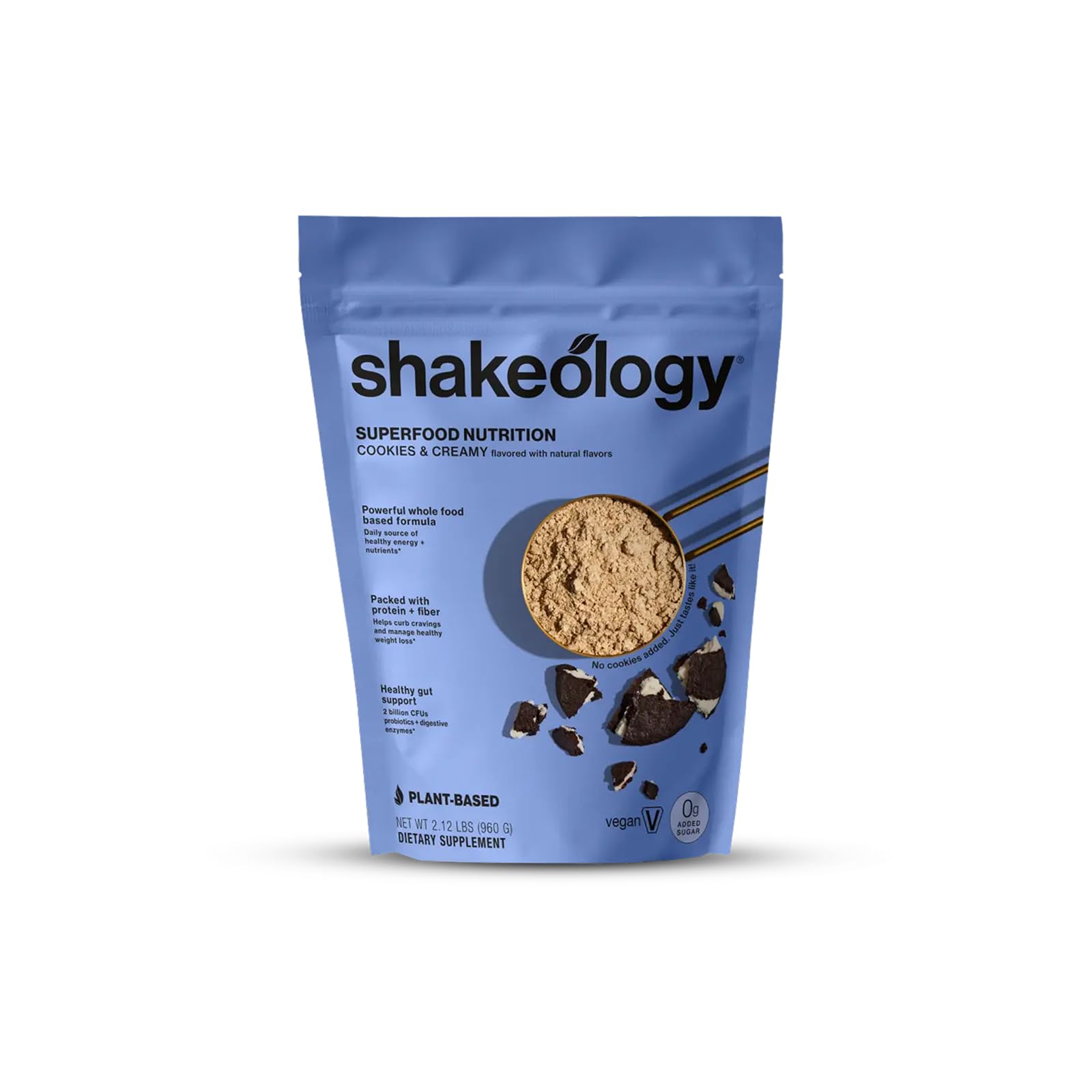 Shakeology 0g added sugar front label view highlighting gluten-free formula.
