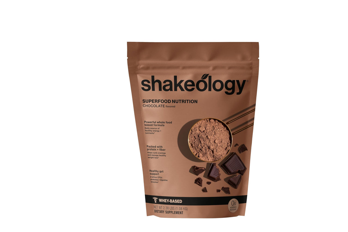 Shakeology 0g Added Sugar whey protein tin highlighting high-protein formula for satiety.