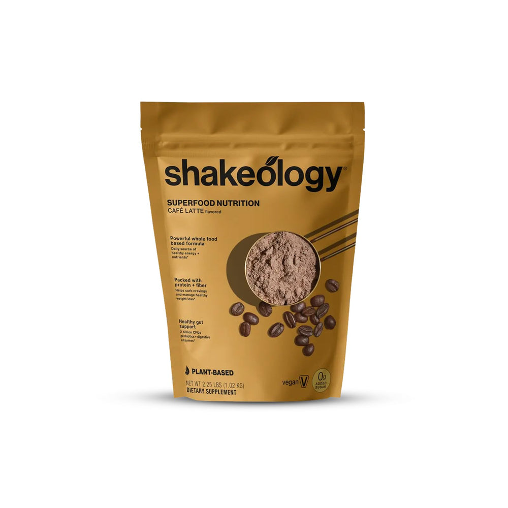 Shakeology Cafe Latte bottle pour: 0g added sugar supports mindful weight management and sustained energy.