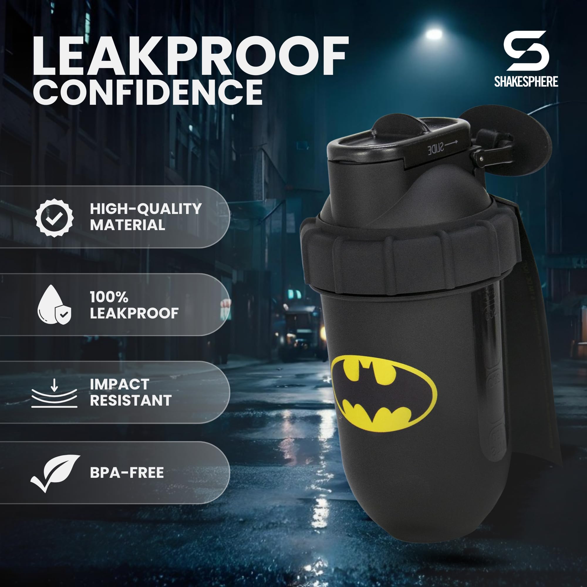 SHAKESPHERE Batman Edition logo emblem shows official DC branding.
