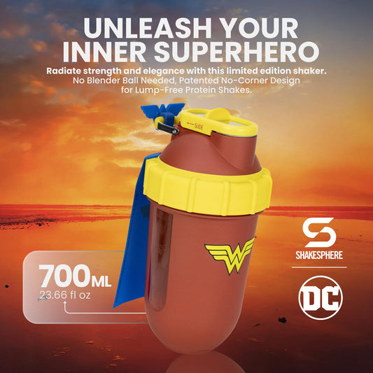 SHAKESPHERE Wonder Woman emblem cap highlighting secure on-the-go use