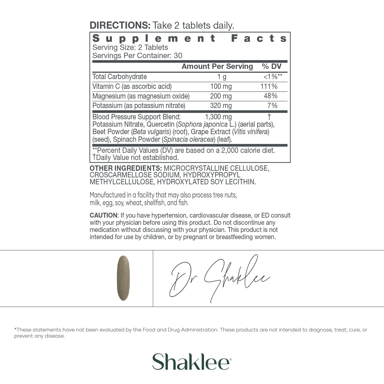 Shaklee Blood Pressure label design with clear dosage and branding.