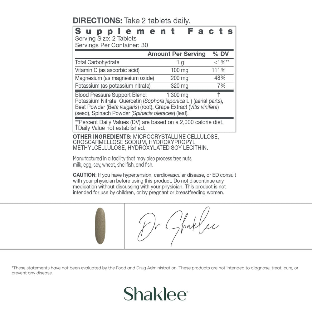 Shaklee Blood Pressure label design with clear dosage and branding.