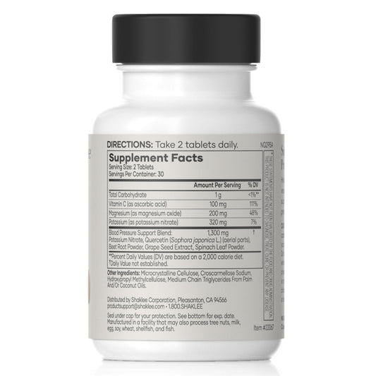 Shaklee Blood Pressure tablets closeup for convenient supplementation.