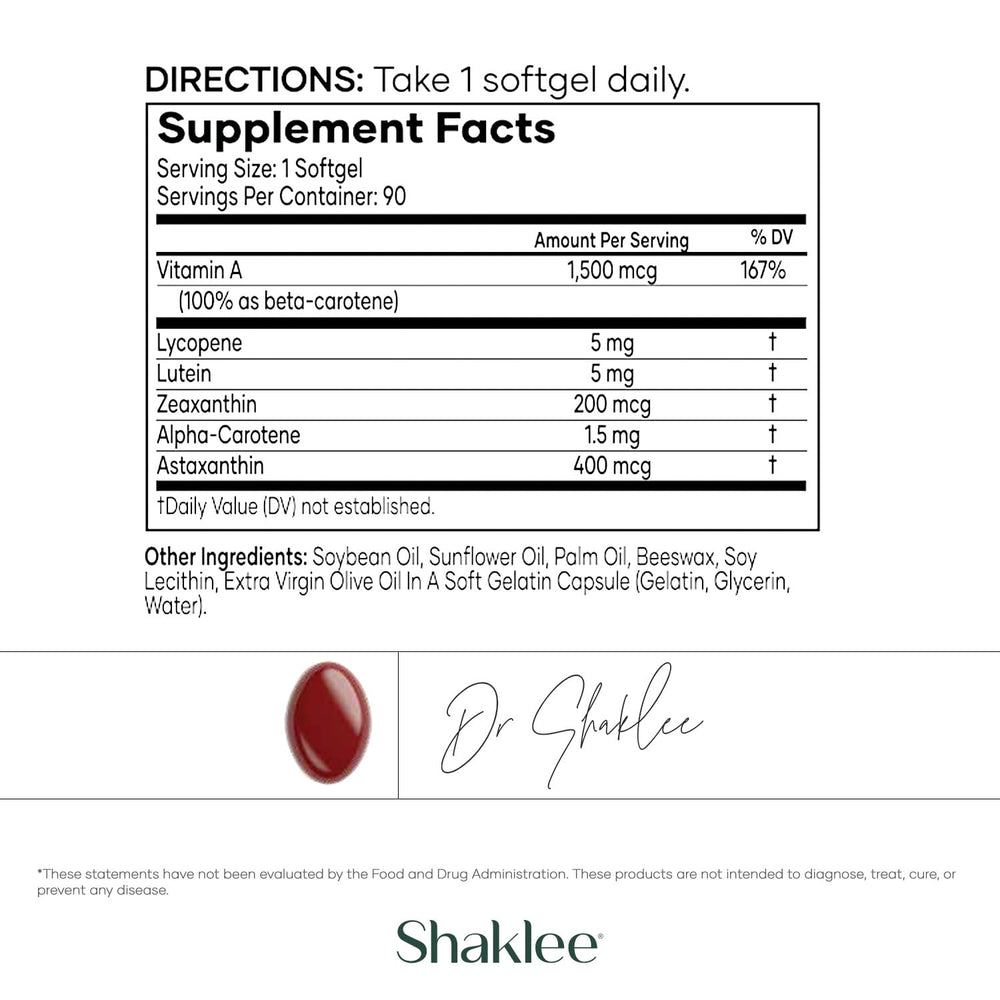Shaklee CarotoMax packaging front conveys a six-carotenoid formula.