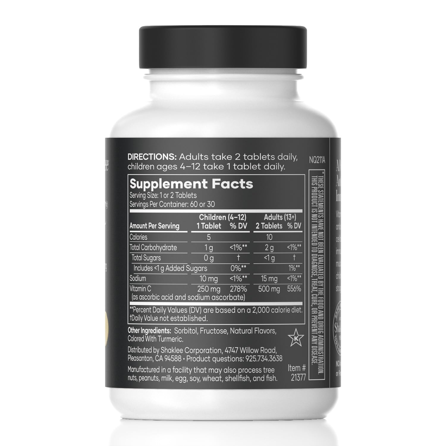 Front view of Shaklee Vita-C 250mg bottle with bright label.