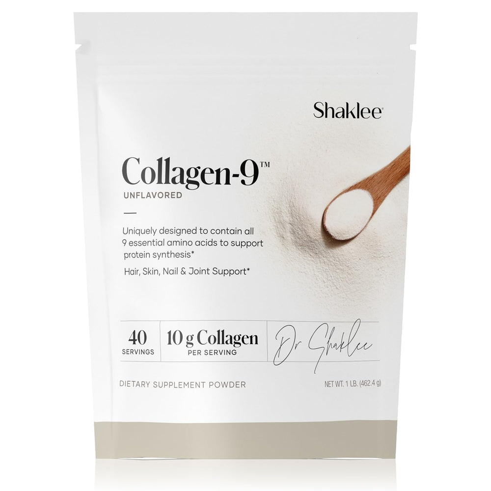 Shaklee Collagen-9 bottle for daily collagen support and convenient consumption.