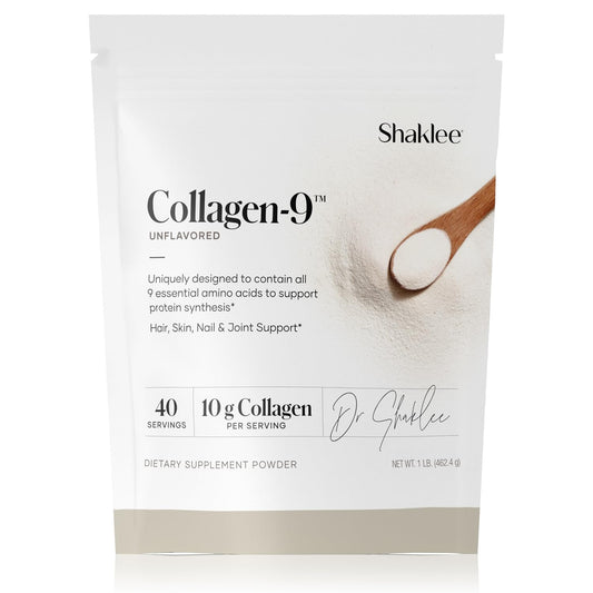 Shaklee Collagen-9 bottle for daily collagen support and convenient consumption.