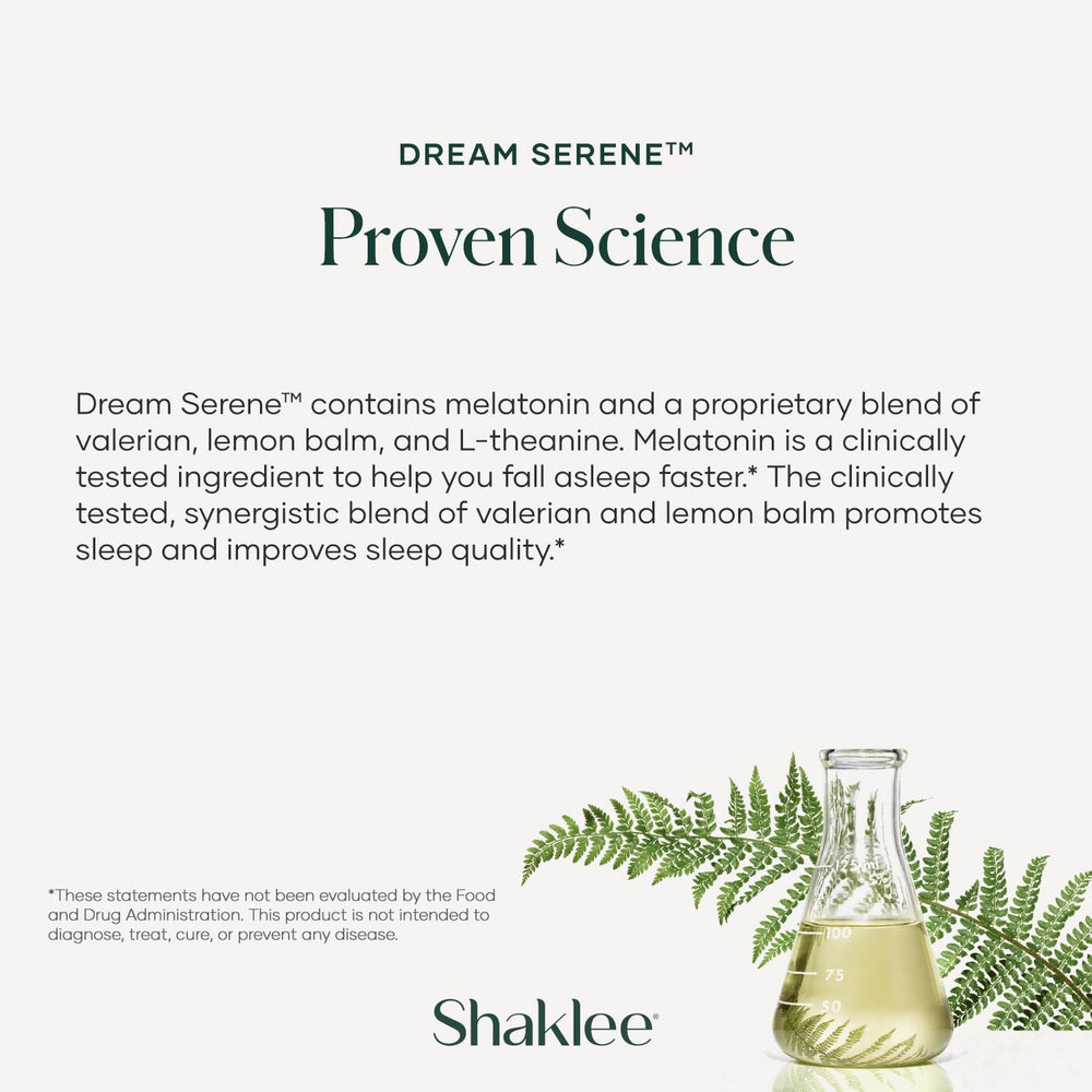 Shaklee Dream Serene box on shelf in clean bathroom lighting