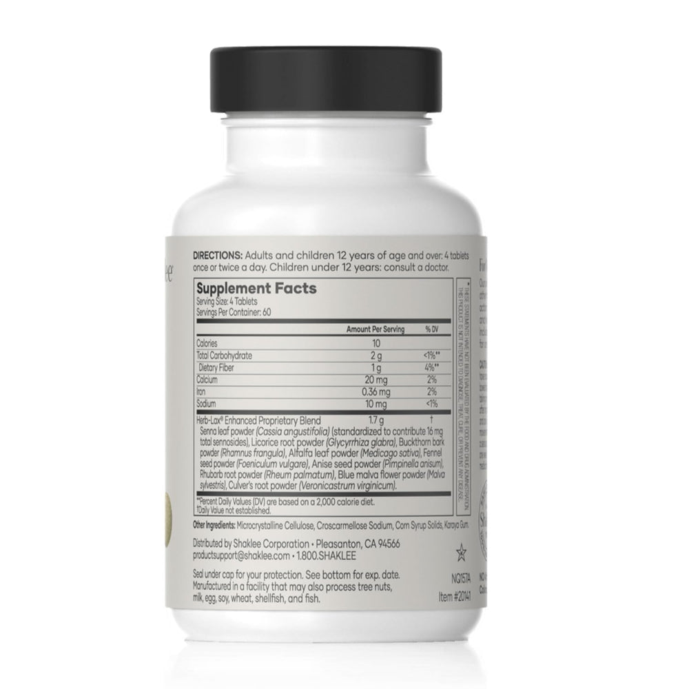 Shaklee Herb-Lax tablets close-up highlighting herbal laxative formula