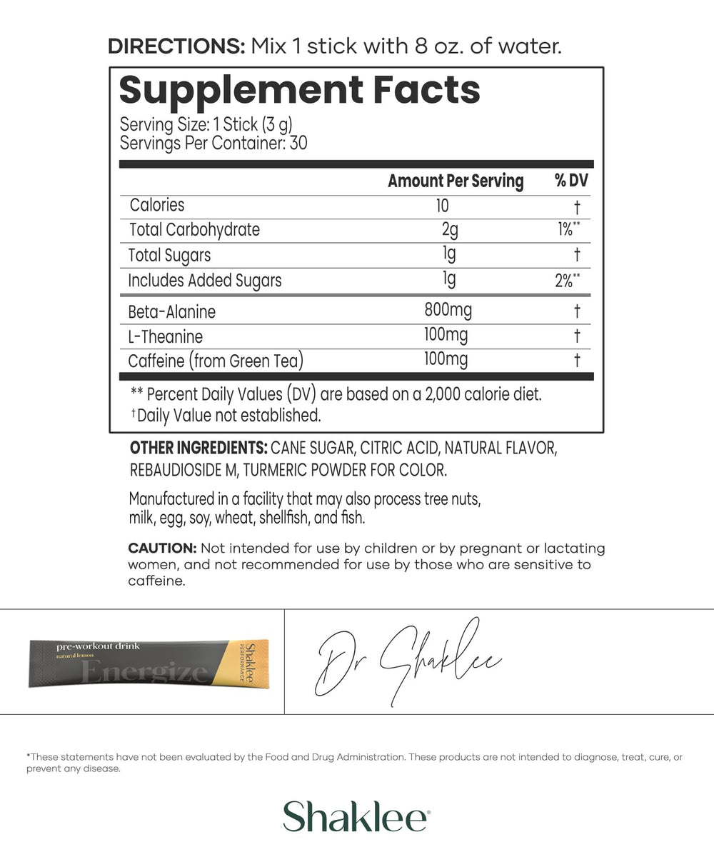 Shaklee lemon flavor in glass with water for a refreshing pre-workout drink