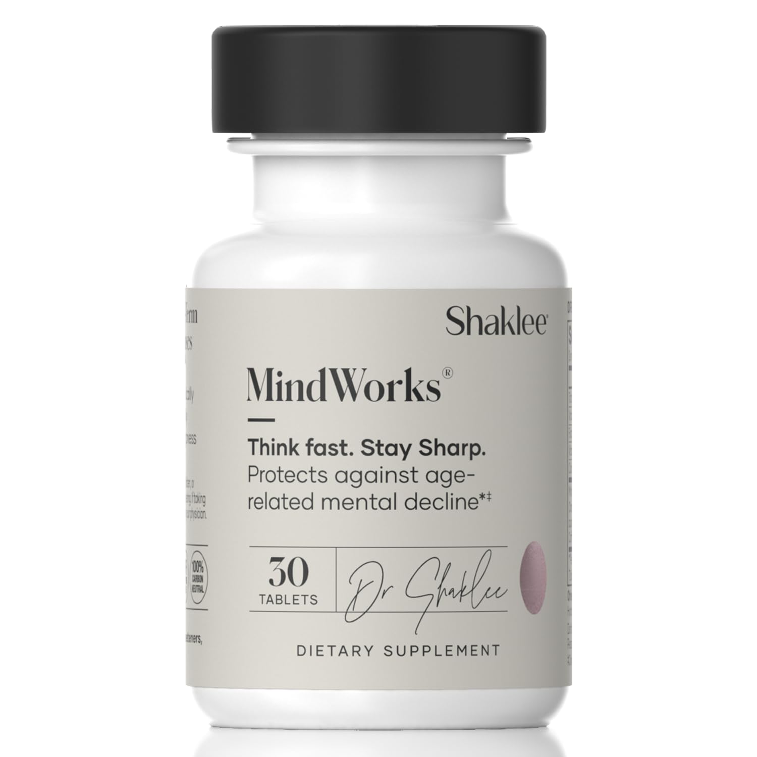 Shaklee MindWorks bottle front close-up highlighting daily cognitive support