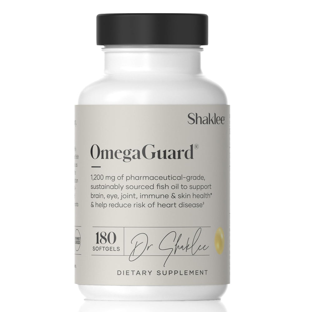 Shaklee OmegaGuard softgels bottle for easy daily omega-3 intake.