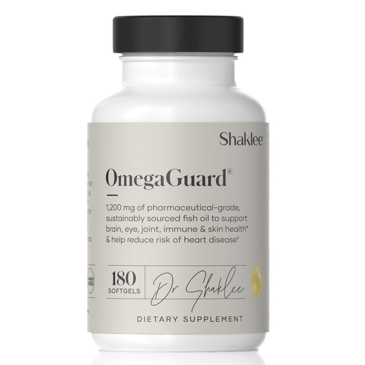 Shaklee OmegaGuard softgels bottle for easy daily omega-3 intake.
